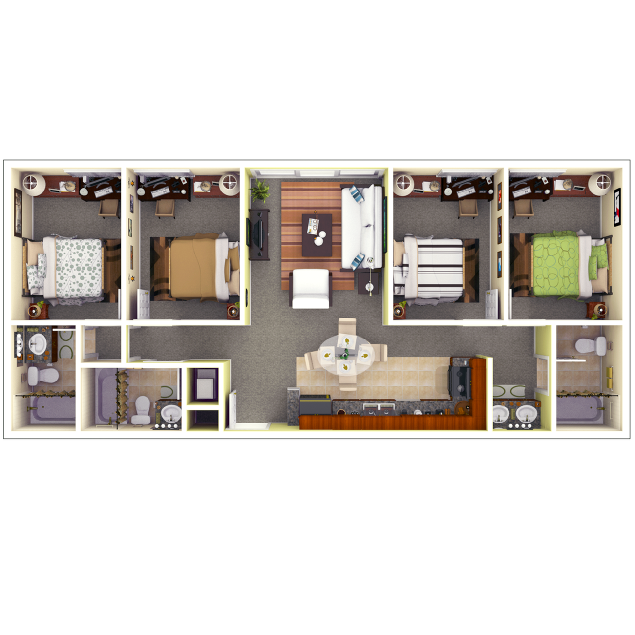 4BR/3BA Private Bed & Bath Lease Takeover at University Village Towers